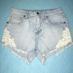 MOSSIMO High rise denim short shorts lace details blue Y2K daisy dukes size 2
